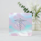 Carte Style Argent RN Caduceus Médicale Mère Pearl (Debout devant)