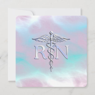 Carte Style Argent RN Caduceus Médicale Mère Pearl