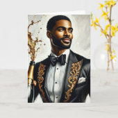 Carte Style Black Man Champagne Luxe Anniversaire (Fleur jaune)