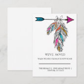 Carte style boho, plumes ornementales suspendues (Devant / Derrière)