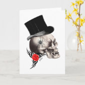 Carte Style crâne gothique et tatouage rose (Fleur jaune)