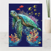 Carte Style d'aquarelle sous-marine de tortue marine (Devant)