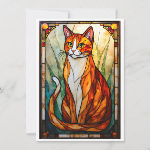 Carte Style de verre coloré chat orange yeux verts plat