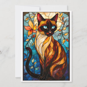 Carte Style de vitrail Charmeuse Chat aux yeux bleus