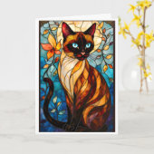 Carte Style de vitrail Chat charmant aux yeux bleus (Fleur jaune)