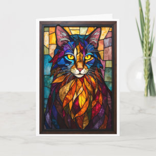 Carte Style de vitrail Chat charmant aux yeux jaunes