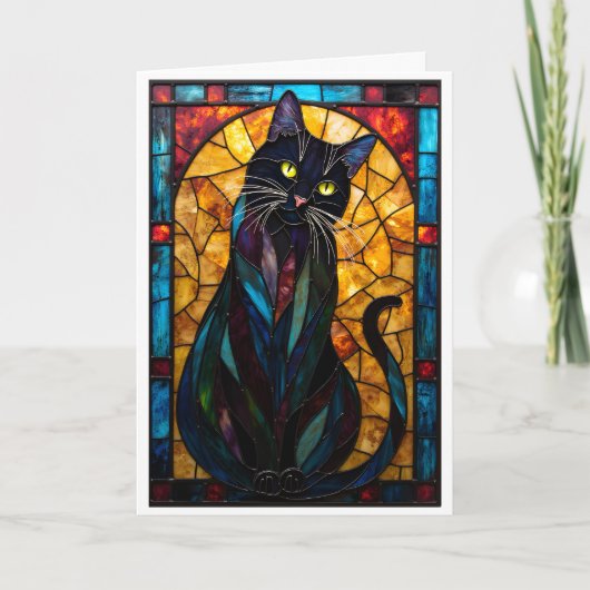 Carte Style de vitrail Chat noir mignon (Devant)