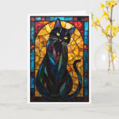 Carte Style de vitrail Chat noir mignon (Fleur jaune)