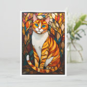 Carte Style de vitrail Chat orange Yeux bleus à plat (Debout devant)