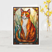 Carte Style de vitrail Chat orange Yeux verts (Fleur jaune)