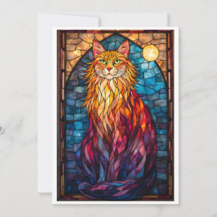 Carte Style de vitrail Grand chat plat duveteux