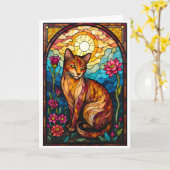 Carte Style de vitrail Kitty orange avec fleurs roses (Fleur jaune)