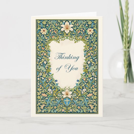 Carte style floral William Morris Pensée pour vous (Devant)