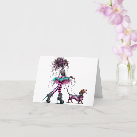 Carte Style gothique Whimsical Dachshund (Orchidée)