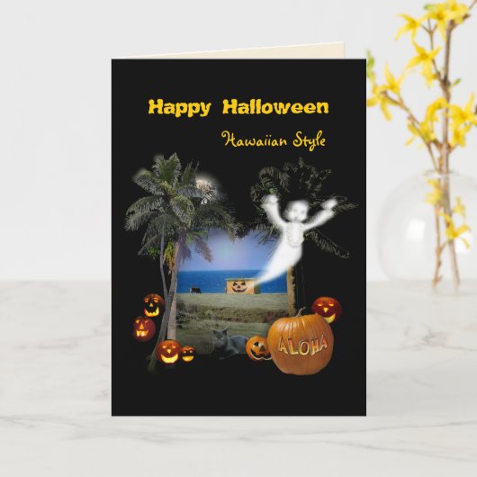 Carte Style hawaïen d'Halloween (Fleur jaune)