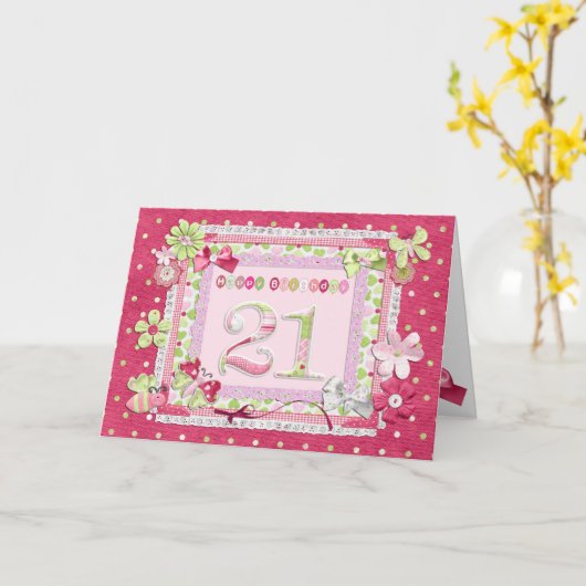 Carte style scrapbooking de 21ème anniversaire (Fleur jaune)