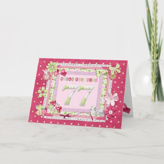 Carte style scrapbooking pour 77e anniversaire (Devant)