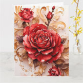 Carte Style Vintage du script Rose d'aquarelle rouge (Fleur jaune)