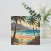 Carte Style Vintage Hawaïen Voyage Honolulu Mid-Pacific (Debout devant)