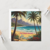 Carte Style Vintage Hawaïen Voyage Honolulu Mid-Pacific (Devant/Arrière en situation)