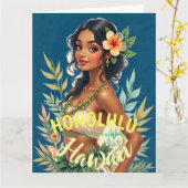 Carte Style vintage Hawaiian Travel Honolulu Mid-Pacific (Fleur jaune)