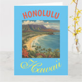 Carte Style vintage Hawaiian Travel Honolulu Mid-Pacific (Fleur jaune)