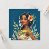 Carte Style vintage Hawaiian Travel Honolulu Mid-Pacific (Devant/Arrière en situation)