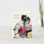 Carte Style vintage Lady lecture Livre Anniversaire (Devant)