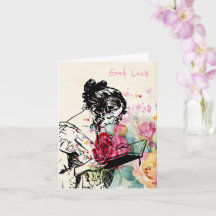 Style vintage Lecture Livre Good Luck Card