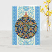 Carte Style vintage Noël Ornement Bleu Vacances (Fleur jaune)