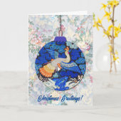 Carte Style vintage Peacock Oiseau Bleu Noël (Fleur jaune)