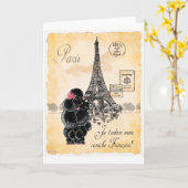 Carte Style Vintage Poodle noir Tour Eiffel Imprimer (Fleur jaune)