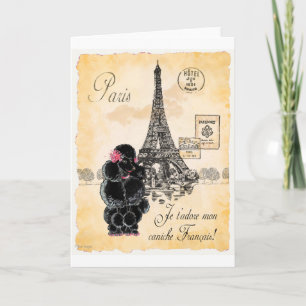 Carte Style Vintage Poodle noir Tour Eiffel Imprimer
