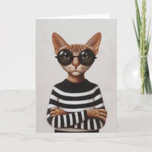 Carte Stylish Cat With Round Glasses (Devant)