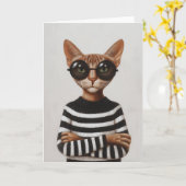 Carte Stylish Cat With Round Glasses (Fleur jaune)