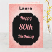 Carte Stylish Pink ajouter nom 80th Birthday (Fleur jaune)
