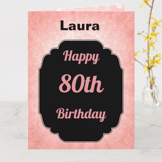 Carte Stylish Pink ajouter nom 80th Birthday (Fleur jaune)