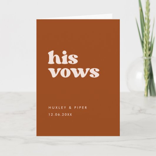 Carte Stylish rétro Burnt Orange Ses voeux mariage vows (Devant)