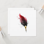 Carte Stylo rouge en plumes avec nib or (Devant/Arrière en situation)