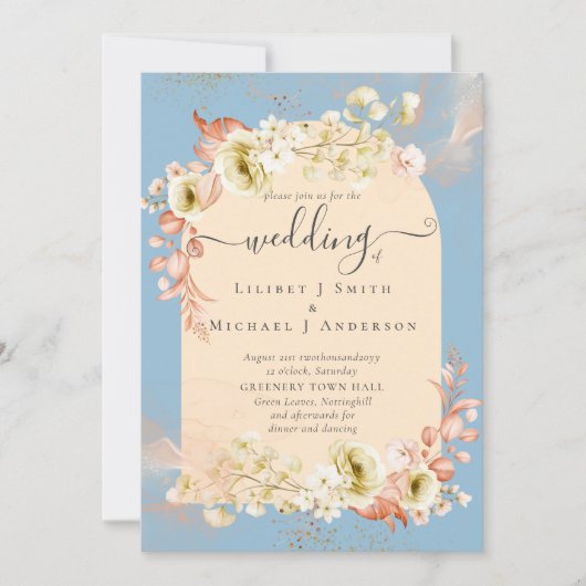 Carte Sublime Dusty Blue Peach Mariage (Devant)