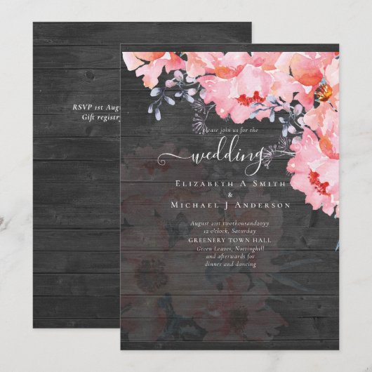 Carte Sublime MARIAGE en fleurs roses - BUDGET (Devant / Derrière)