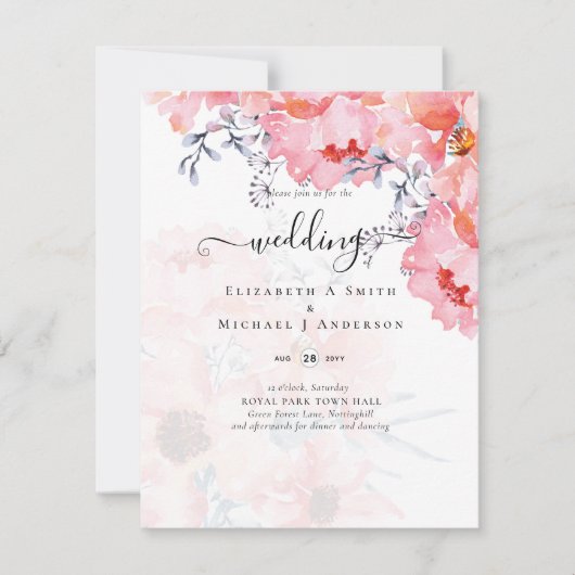 Carte Sublime MARIAGE en fleurs roses - BUDGET (Devant)
