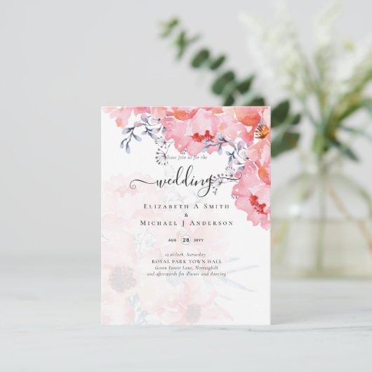 Carte Sublime MARIAGE en fleurs roses - BUDGET (Debout devant)