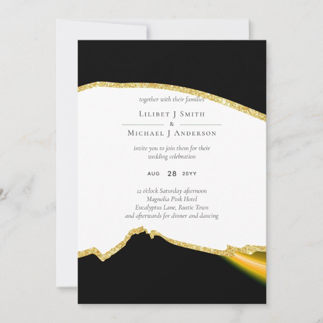 Carte Sublime Mariage noir blanc or (Devant)