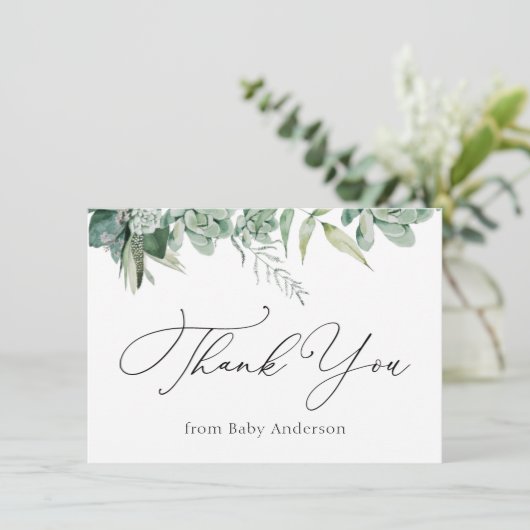 Carte Succulents et Merci de Baby shower Eucalyptus (Debout devant)