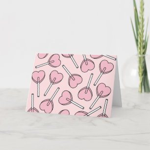 Carte Sucettes roses, sucettes en forme de cœur, motif d
