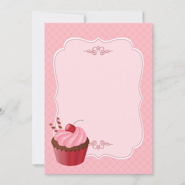 Carte Sucré Délicieux Cupcake Cerise Rose Blanc (Devant)