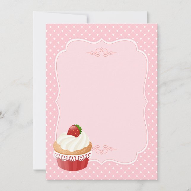 Carte Sucré délicieux Cupcake de fraise rose blanc (Devant)