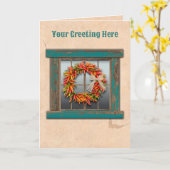 Carte Sud-Ouest Chili Ristra Wreath Rustique Bleu Fenêtr (Fleur jaune)