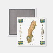 Carte Suède + Magnet des drapeaux (Recto/Verso)